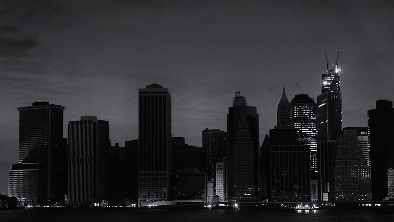 Lower Manhattan in darkness, seen from Brooklyn Heights two days after Hurricane Sandy, New York City, USA.